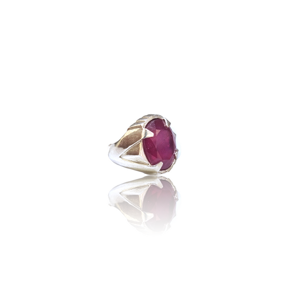 Natural Ruby Silver Ring 17.82 Ct — side view, lab certified natural natural ruby manik