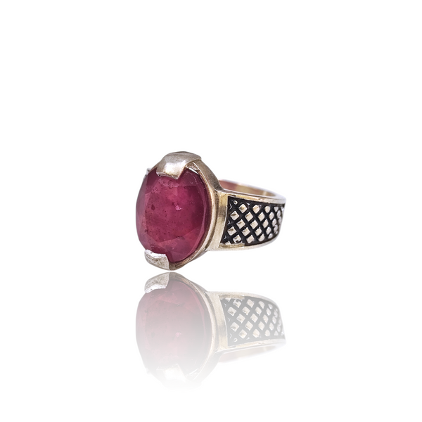 Natural natural ruby manik silver ring 15.28ct — lab certified Click Gems