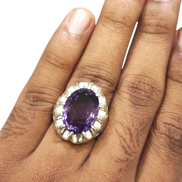 Natural Amethyst Silver Ring 16.40 Ct — natural amethyst katela ring view 4