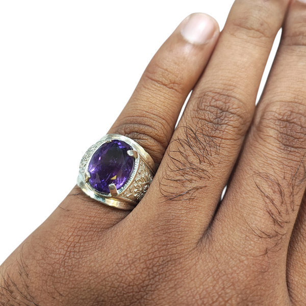 Natural Amethyst Silver Ring 8.25 Ct — natural amethyst katela ring view 4