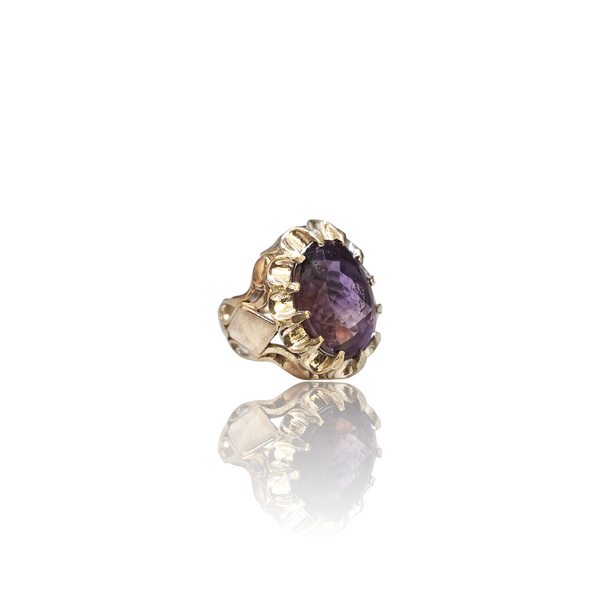 Natural Amethyst Silver Ring 17.36 Ct — side view, lab certified natural amethyst katela
