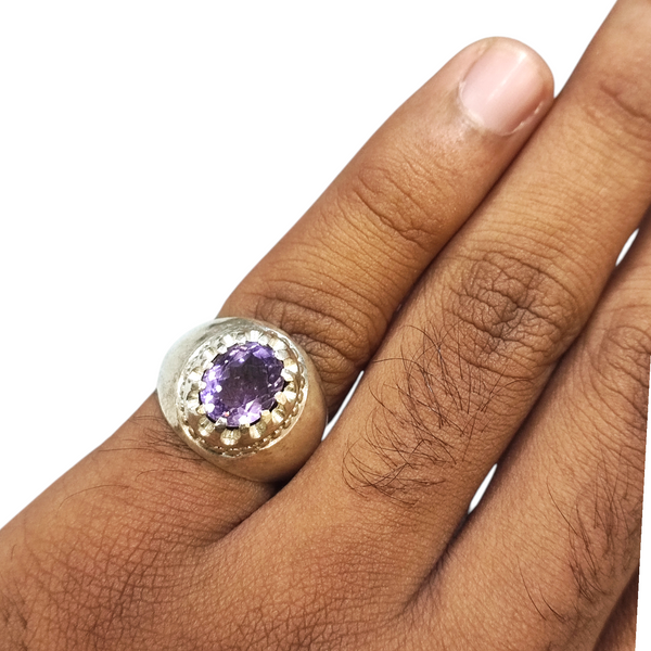 Natural Amethyst Silver Ring 2.84 Ct — natural amethyst katela ring view 4
