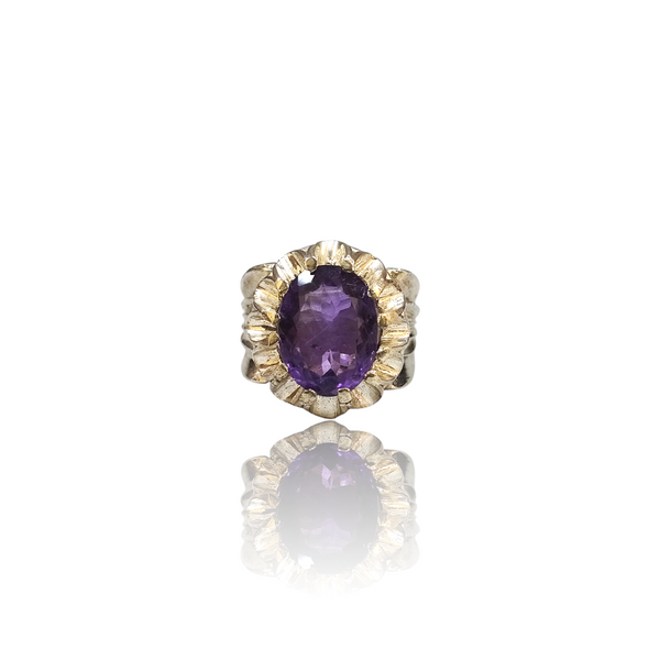 Natural Amethyst Silver Ring 6.66 Ct — close up detail, authentic amethyst katela silver ring