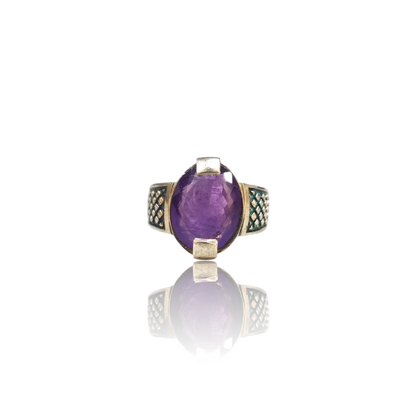 Natural Amethyst Silver Ring 8.00 Ct — close up detail, authentic amethyst katela silver ring