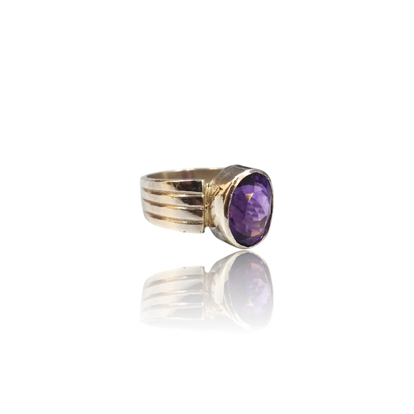 Natural Amethyst Silver Ring 5.00 Ct — side view, lab certified natural amethyst katela