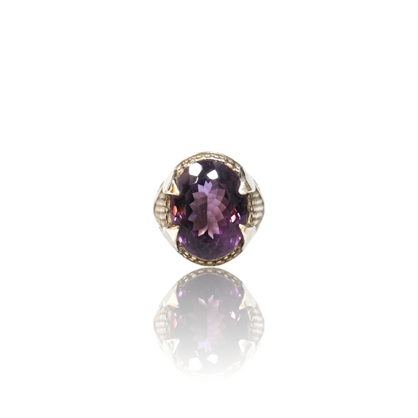 Natural Amethyst Silver Ring 16.51 Ct — close up detail, authentic amethyst katela silver ring