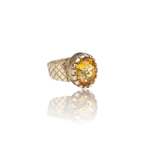 Natural Citrine Silver Ring 8.87 Ct — side view, lab certified natural citrine sunela