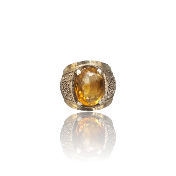 Natural Citrine Silver Ring 6.89 Ct — close up detail, authentic citrine sunela silver ring