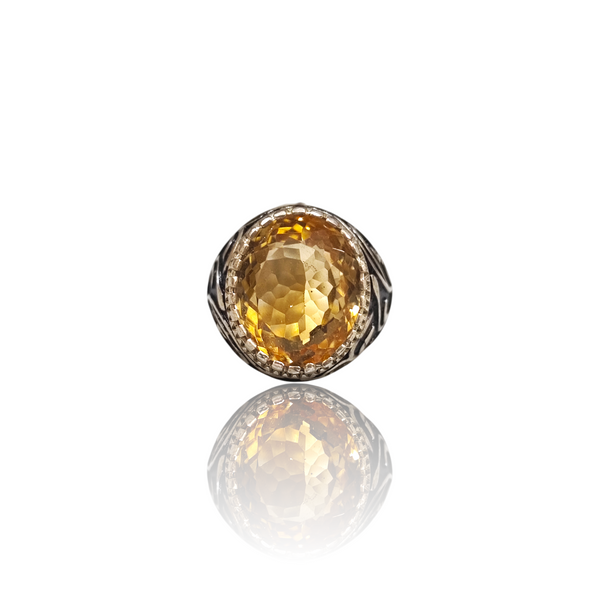 Natural Citrine Silver Ring 13.38 Ct — close up detail, authentic citrine sunela silver ring