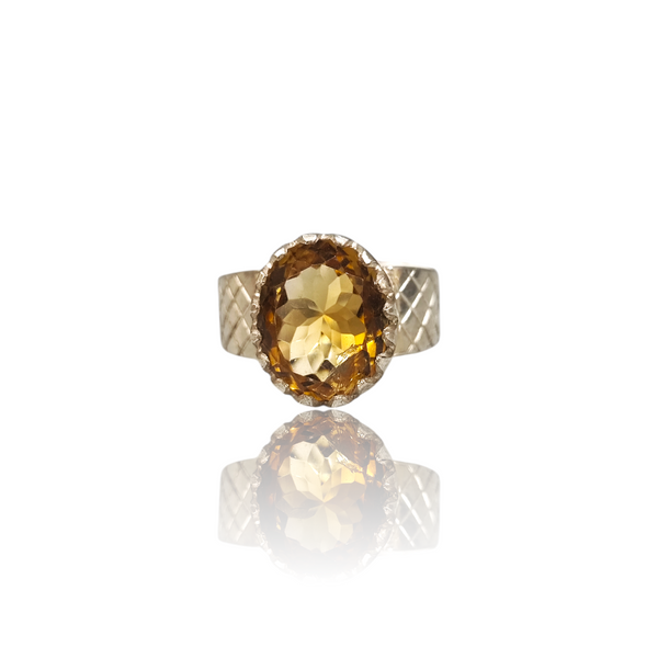 Natural Citrine Silver Ring 9.10 Ct — close up detail, authentic citrine sunela silver ring