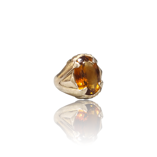 Natural Citrine Silver Ring 11.17 Ct — side view, lab certified natural citrine sunela