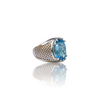 Natural Blue Topaz Silver Ring 7.77 Ct — side view, lab certified natural blue topaz