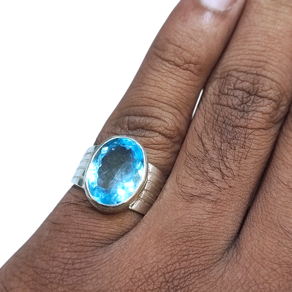 Natural Blue Topaz Silver Ring 10.25 Ct — natural blue topaz ring view 4