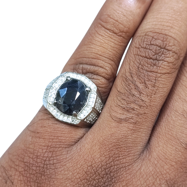 Natural Blue Sapphire Thailand Model Silver Ring 5.90 Ct — natural blue sapphire neelam ring view 4