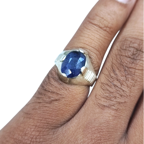 Natural Blue Sapphire Silver Ring 5.40 Ct — natural blue sapphire neelam ring view 4