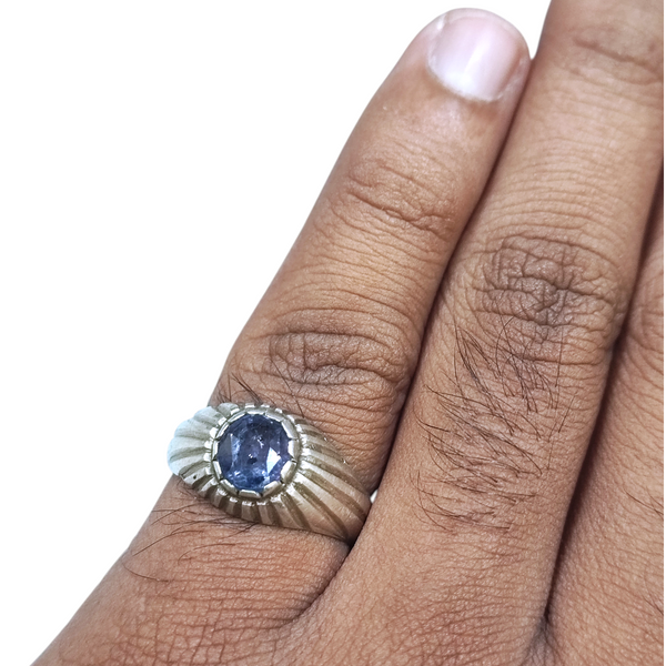 Natural Ceylon Blue Sapphire Silver Ring Ct — natural Ceylon blue sapphire neelam ring view 4