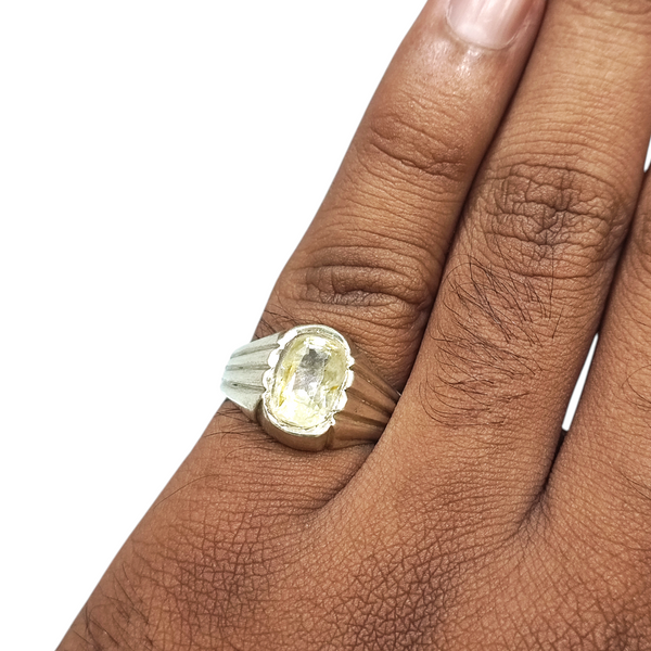 Natural Ceylon Yellow Sapphire Silver Ring 4.00 Ct — natural yellow sapphire pukhraj ring view 4