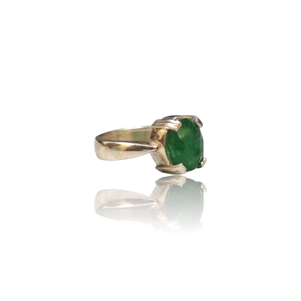 Natural Aventurine Quartz Silver Ring 4.64 Ct — side view, lab certified natural green aventurine