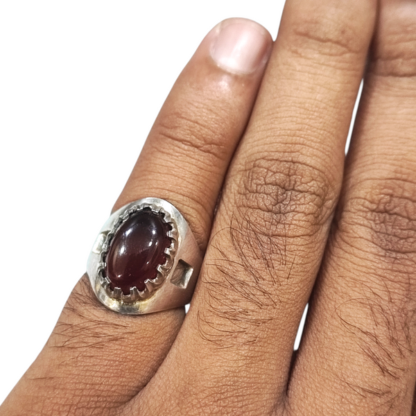 Natural Aqiq Silver Ring 6.86 Ct — natural gemstone ring view 4
