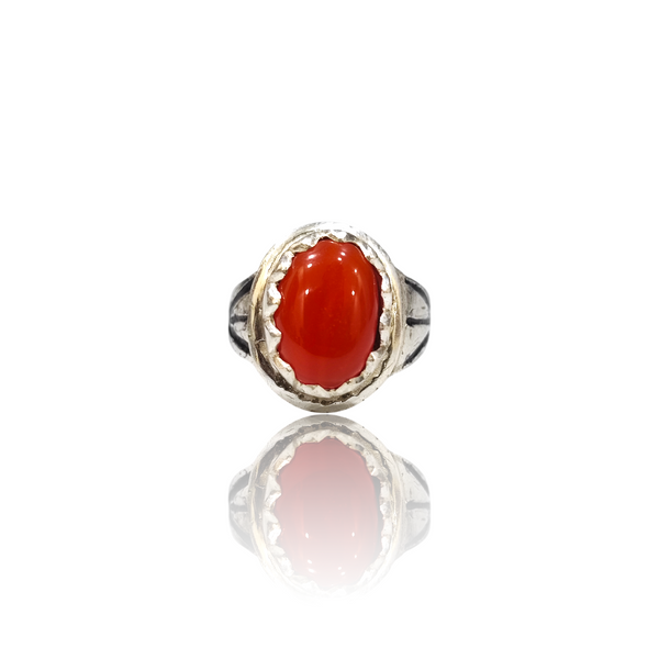 Natural Carnelian Aqiq Silver Ring 5.90 Ct — close up detail, authentic carnelian aqiq silver ring