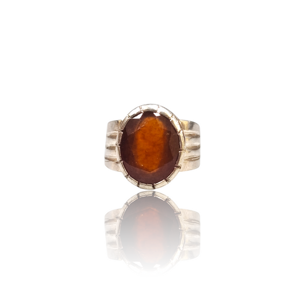 Natural Hessonite Silver Ring 12.00 Ct — close up detail, authentic gemstone silver ring