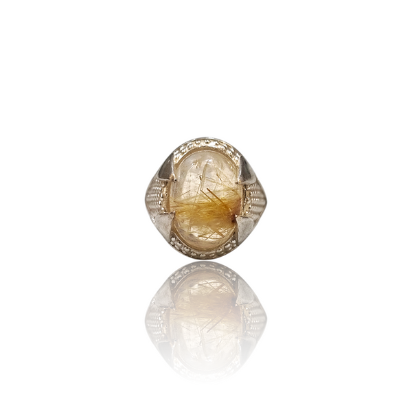 Natural Rautile Quartz Silver Ring 9.85 Ct — close up detail, authentic gemstone silver ring