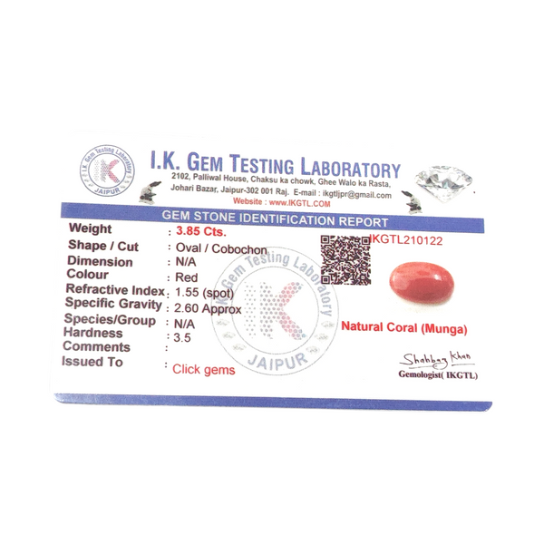 Natural Red Coral 3.85Ct — natural red coral moonga gemstone view 5
