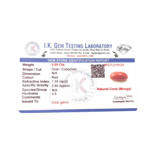 Natural Red Coral 5.05Ct — natural red coral moonga gemstone view 5