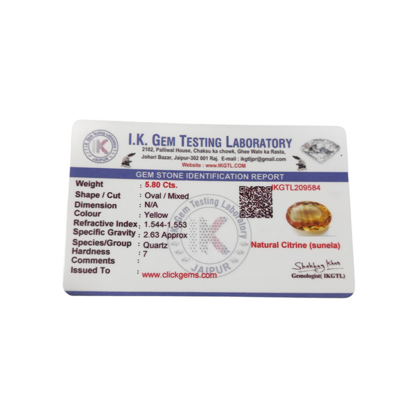 Natural Citrine 5.80Ct — natural citrine sunela gemstone view 5