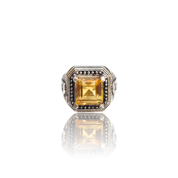 Natural Citrine Silver Ring 5.21 Ct — close up detail, authentic citrine sunela silver ring