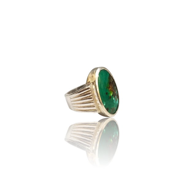 Natural Fairoos Silver Ring 12.82 Ct — side view, lab certified natural firoza turquoise