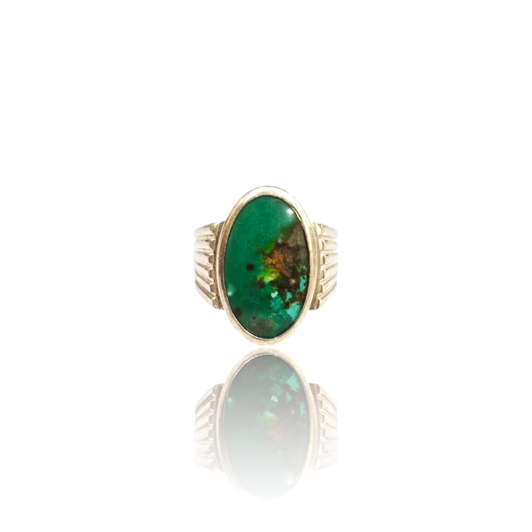 Natural Fairoos Silver Ring 12.82 Ct — close up detail, authentic firoza turquoise silver ring