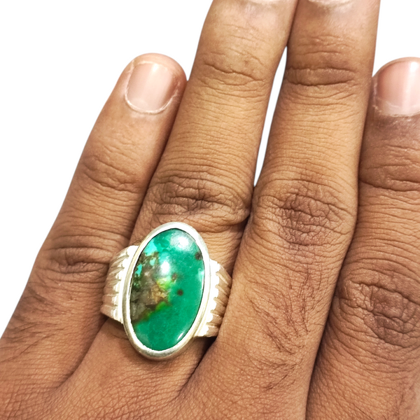 Natural Fairoos Silver Ring 12.82 Ct — natural firoza turquoise ring view 4