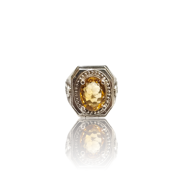 Natural Citrine Silver Ring 4.55 Ct — close up detail, authentic citrine sunela silver ring