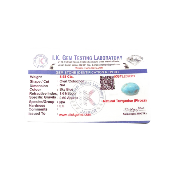 Natural Irani Fairoos 5.93Ct — natural Irani firoza turquoise gemstone view 5