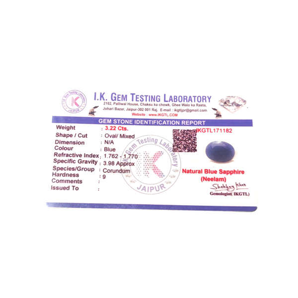 Natural Blue Sapphire 3.22Ct — natural blue sapphire neelam gemstone view 5