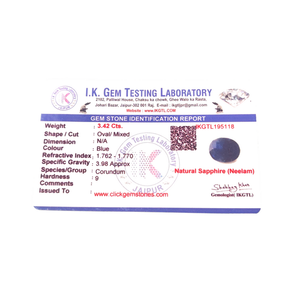 Natural Blue Sapphire 3.42Ct — natural blue sapphire neelam gemstone view 5