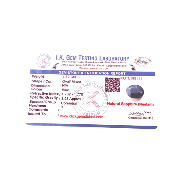 Natural Blue Sapphire 4.72Ct — natural blue sapphire neelam gemstone view 5