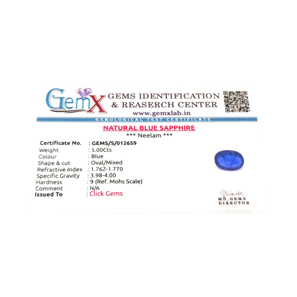 Natural Blue Sapphire 5.00Ct — natural blue sapphire neelam gemstone view 5