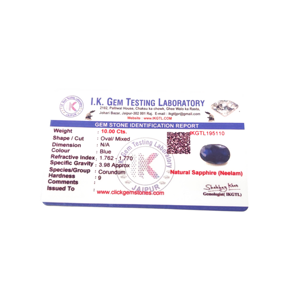 Natural Blue Sapphire 10.00Ct — natural blue sapphire neelam gemstone view 5