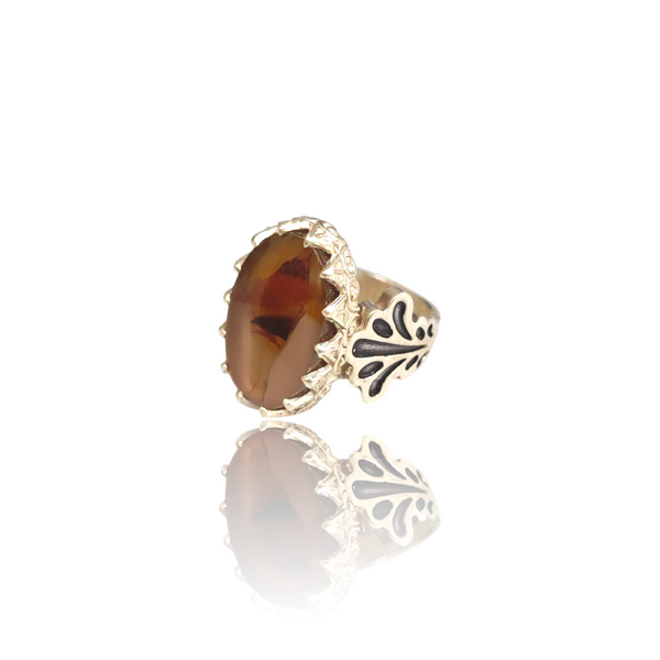 Natural Yamani Aqiq Silver Ring 12.67 Ct