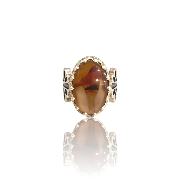 Natural Yamani Aqiq Silver Ring 12.67 Ct