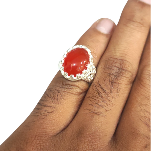 Natural Carnelian Silver Ring 11.36 Ct