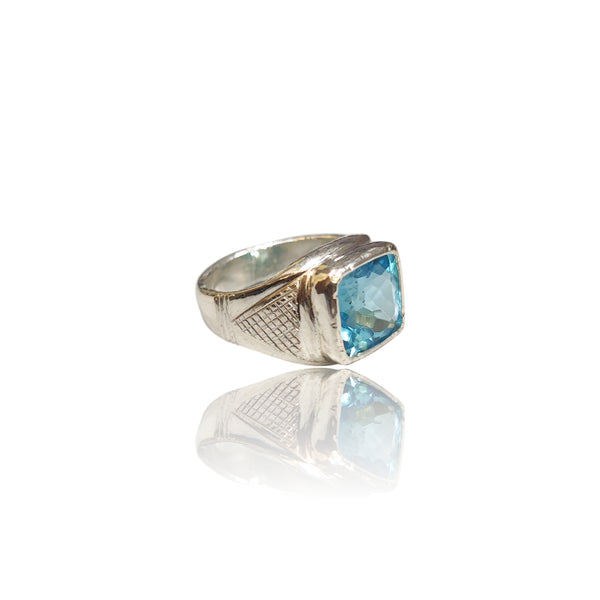 Natural Blue Topaz Silver Ring 8.02 Ct