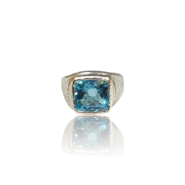 Natural Blue Topaz Silver Ring 8.02 Ct