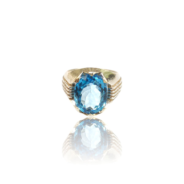 Natural Blue Topaz Silver Ring 7.77 Ct
