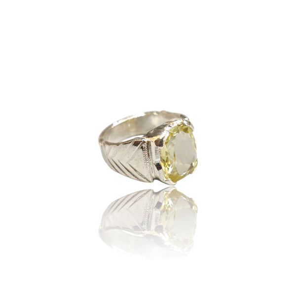 Natural Lemon Quartz Silver Ring 4.21 Ct