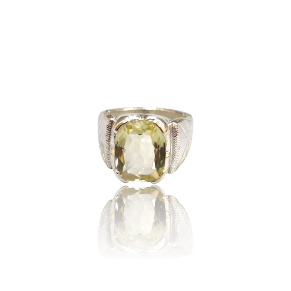 Natural Lemon Quartz Silver Ring 4.21 Ct