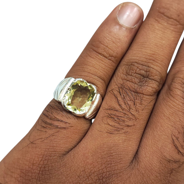 Natural Lemon Quartz Silver Ring 4.21 Ct