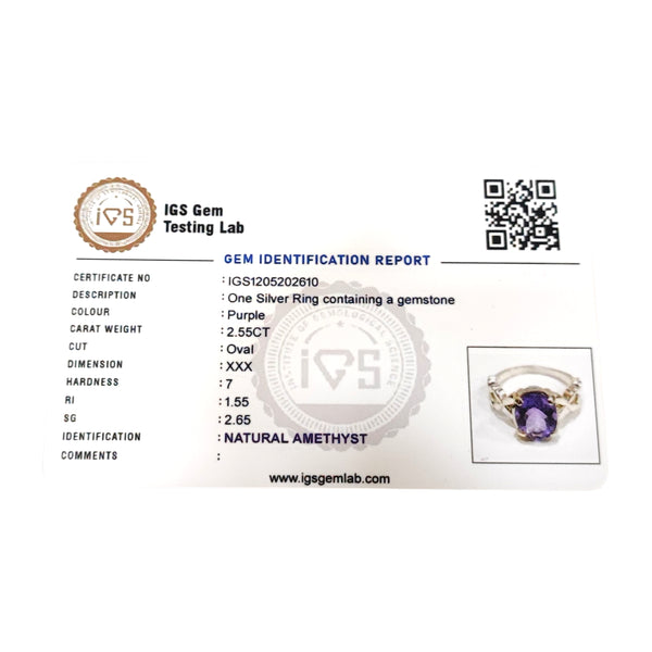 Natural Amethyst Ladies Silver Ring 2.55 Ct